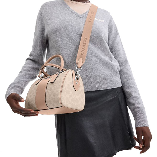 Coach Rowan Satchel Bag In Signature Canvas Sand Taupe # CW376