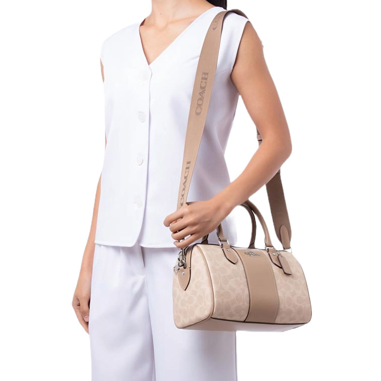 Coach Rowan Satchel Bag In Signature Canvas Sand Taupe # CW376