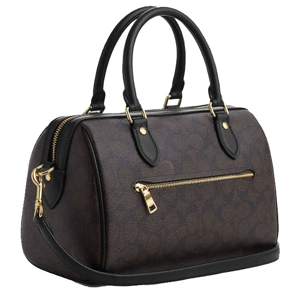 Coach Rowan Satchel Bag In Signature Canvas Walnut Black # CV961