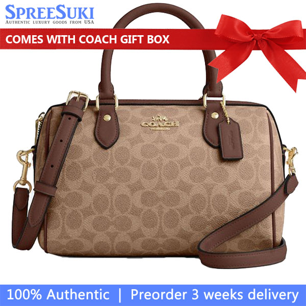 Coach Rowan Satchel Bag In Signature Canvas Tan Brown # CV961