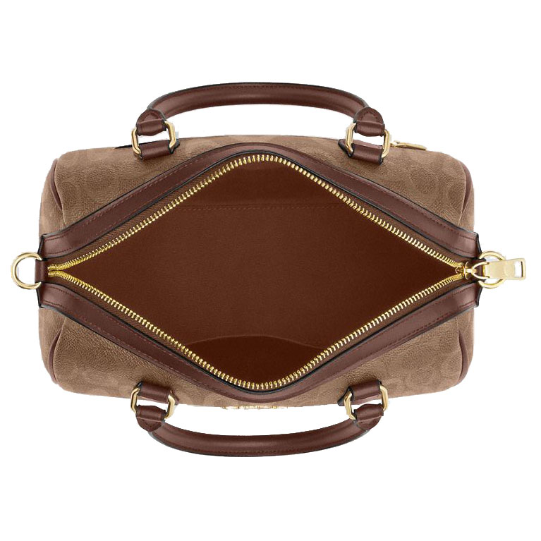 Coach Rowan Satchel Bag In Signature Canvas Tan Brown # CV961