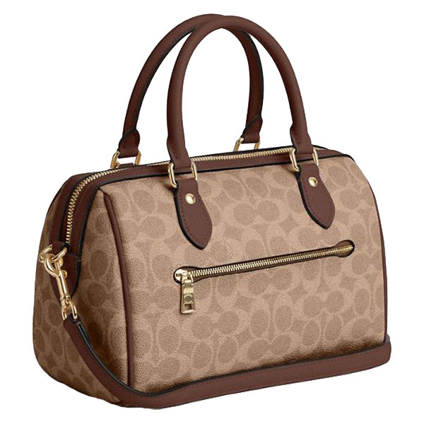 Coach Rowan Satchel Bag In Signature Canvas Tan Brown # CV961