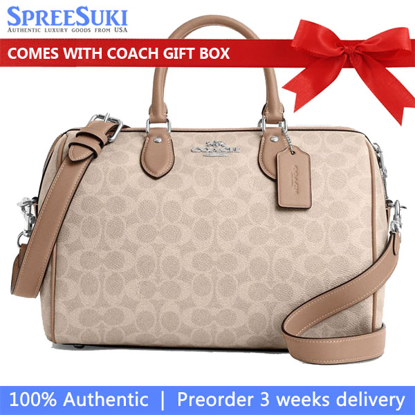 Coach Rowan Large Satchel Bag In Signature Canvas Silver Sand Taupe # CV959