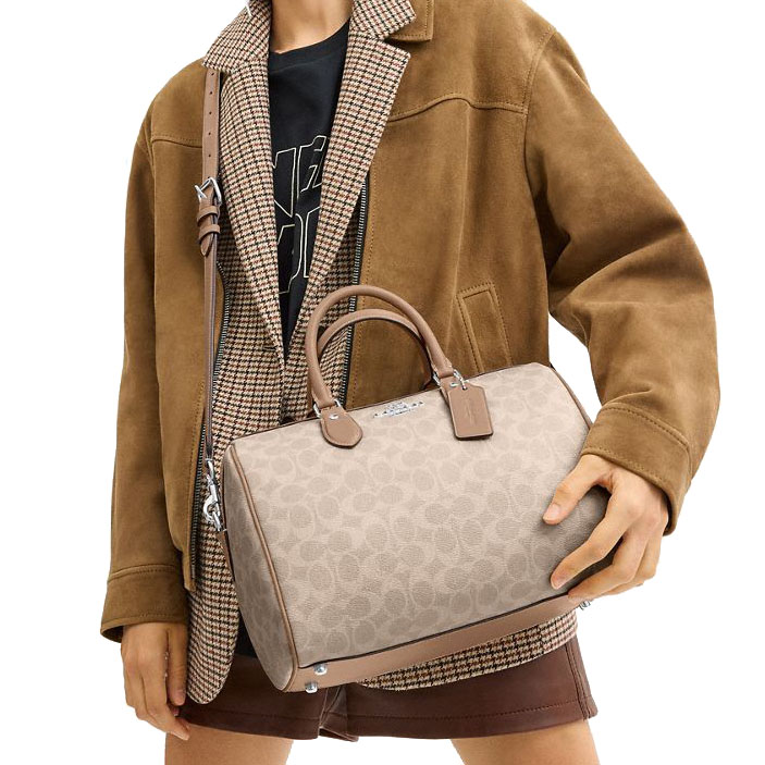 Coach Rowan Large Satchel Bag In Signature Canvas Silver Sand Taupe # CV959