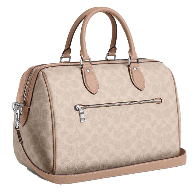 Coach Rowan Large Satchel Bag In Signature Canvas Silver Sand Taupe # CV959