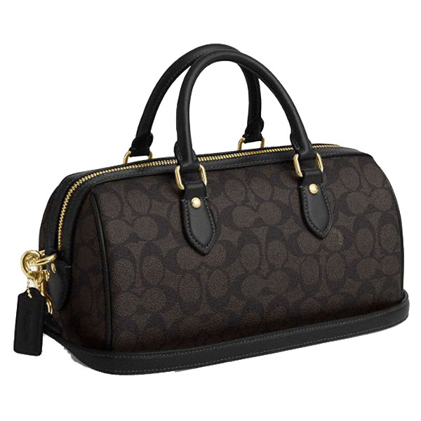 Coach Rowan Long Satchel Bag In Signature Canvas Walnut Black # CV963