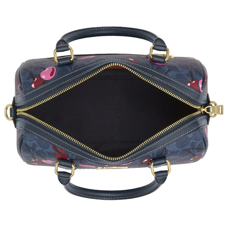 Coach Rowan Satchel Bag In Signature Canvas With Cherry Print Denim Multi # CY692