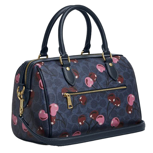 Coach Rowan Satchel Bag In Signature Canvas With Cherry Print Denim Multi # CY692