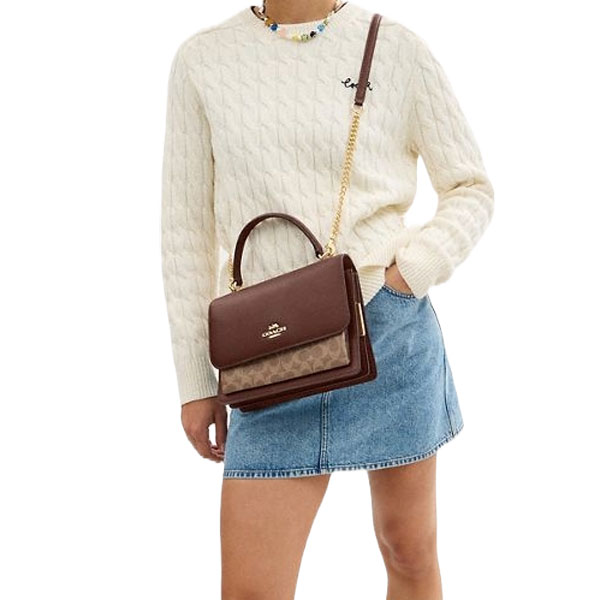 Coach Klare Top Handle Bag In Signature Canvas Tan Brown # CY687