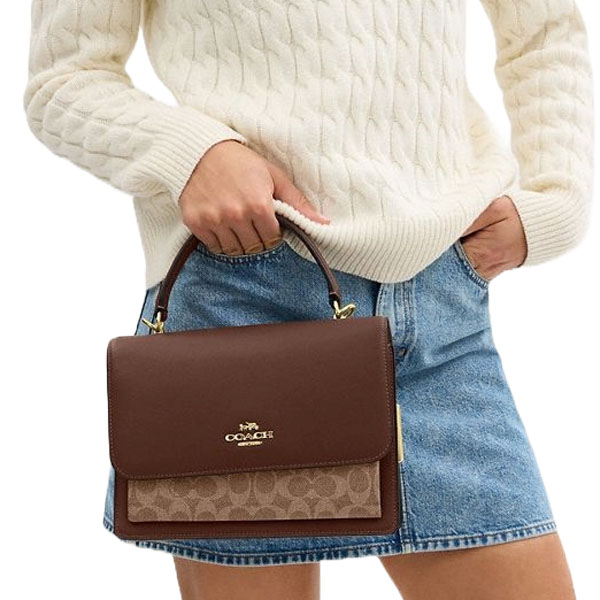 Coach Klare Top Handle Bag In Signature Canvas Tan Brown # CY687