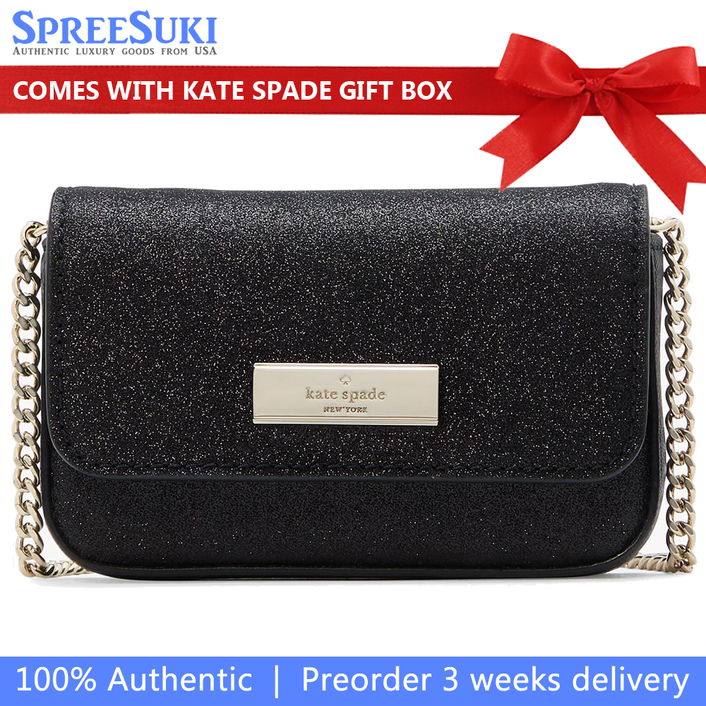 Kate Spade Kenzie Limited Edition Glitter Card Case Crossbody Black # KK031