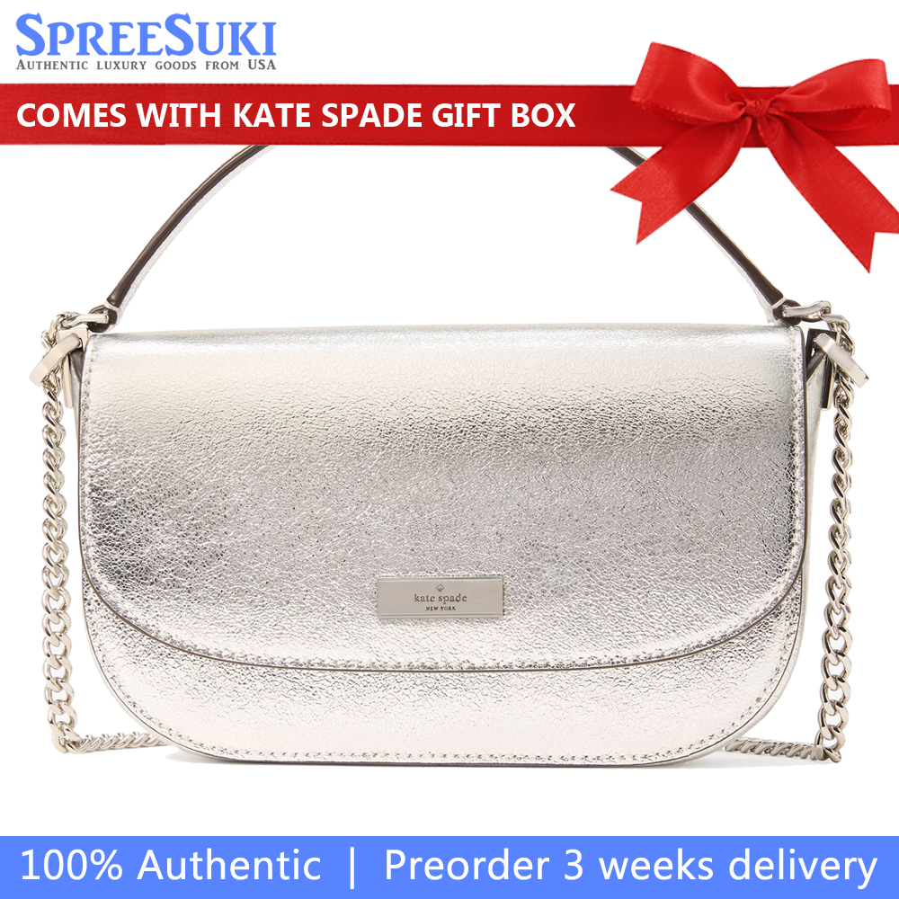 Kate Spade Krista Metallic Chain Flap Crossbody Silver # KI955