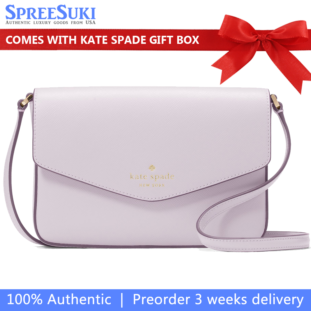 Kate Spade Sadie Saffiano Leather Envelope Crossbody Bag Sling Pastel Lavender # K7378