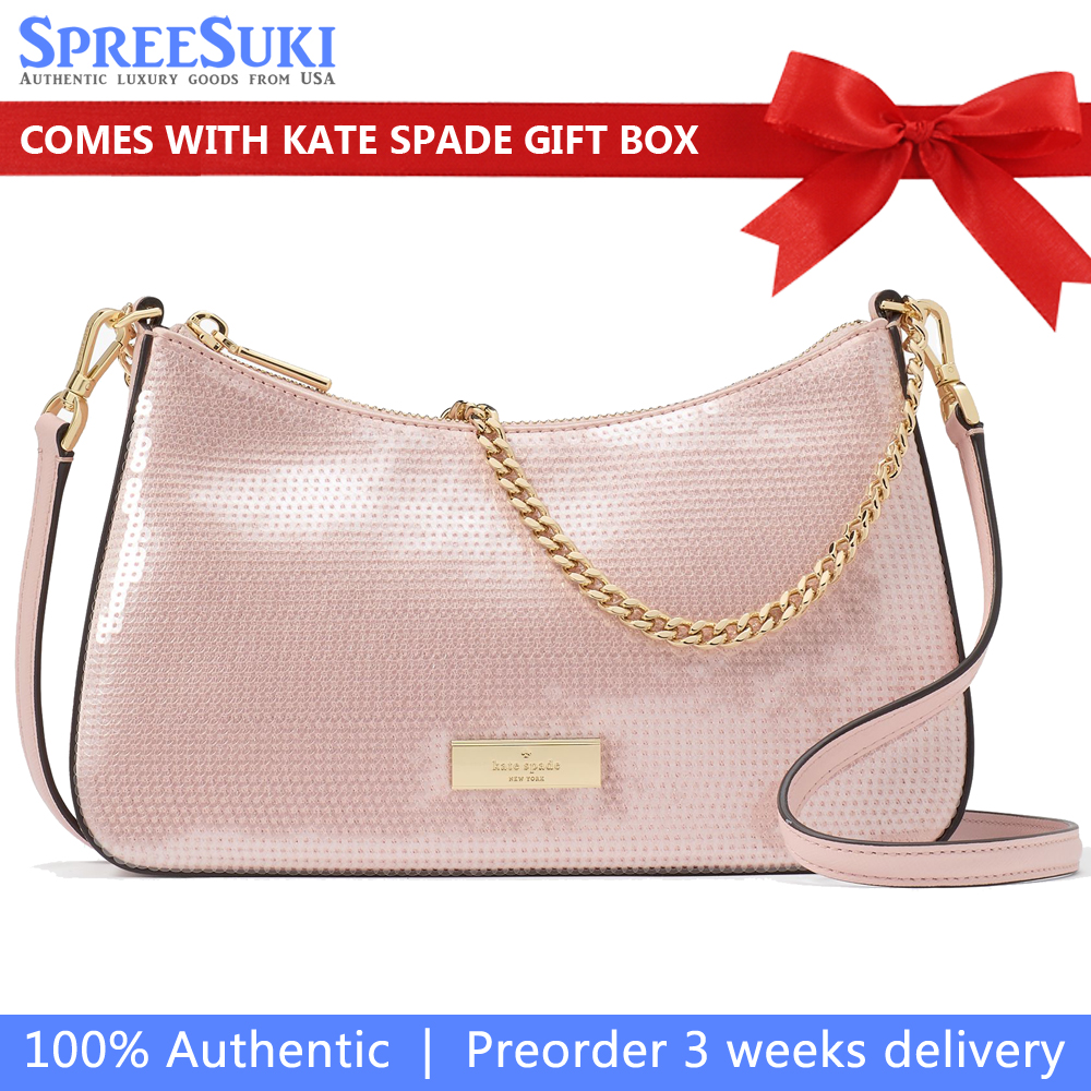 Kate Spade Madison Satin Sequin Convertible Crossbody Rose Smoke # KK226