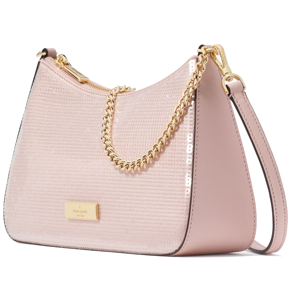 Kate Spade Madison Satin Sequin Convertible Crossbody Rose Smoke # KK226