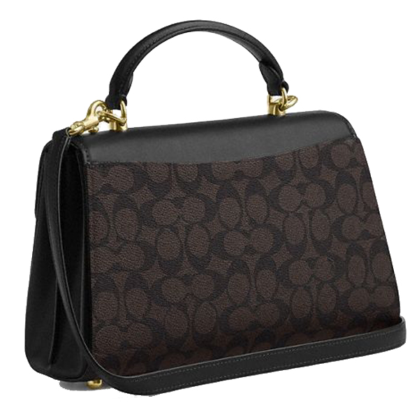 Coach Eliza Top Handle Bag In Signature Canvas Walnut Black # CW012