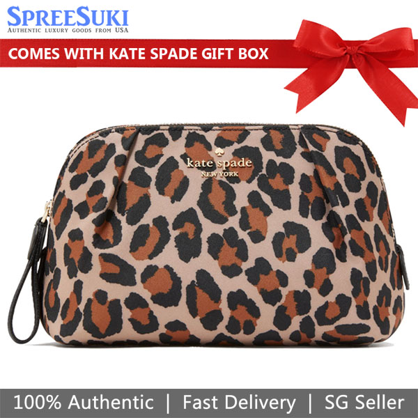 Kate Spade Chelsea Spotted Leopard Cosmetic Pouch Bag Brown # KH755