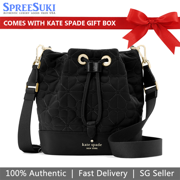 Kate Spade Spade Flower Quilted Fabric Bucket Bag Black # KK076