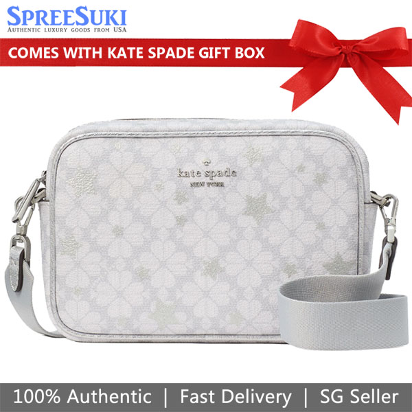 Kate Spade Spade Flower Star Mini Camera Bag Crossbody Bag Sling Platinum Grey Multi # KK062