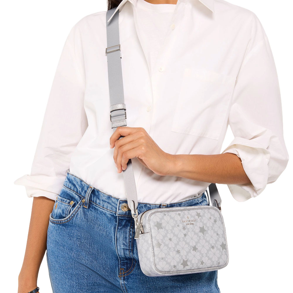 Kate Spade Spade Flower Star Mini Camera Bag Crossbody Bag Sling Platinum Grey Multi # KK062