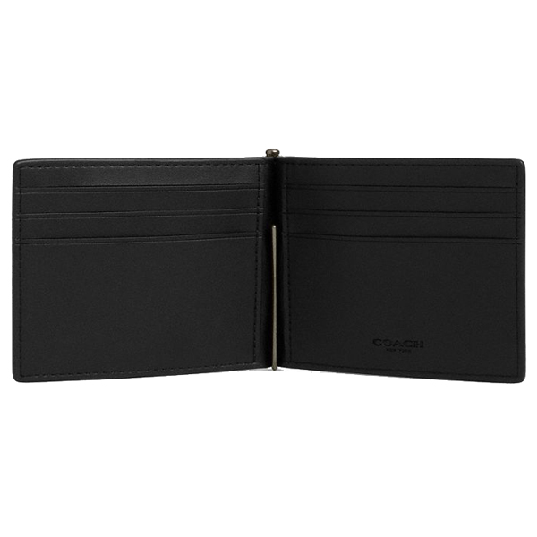 Coach Men Slim Money Clip Billfold Wallet In Signature Canvas Qb Tan Black # CY059