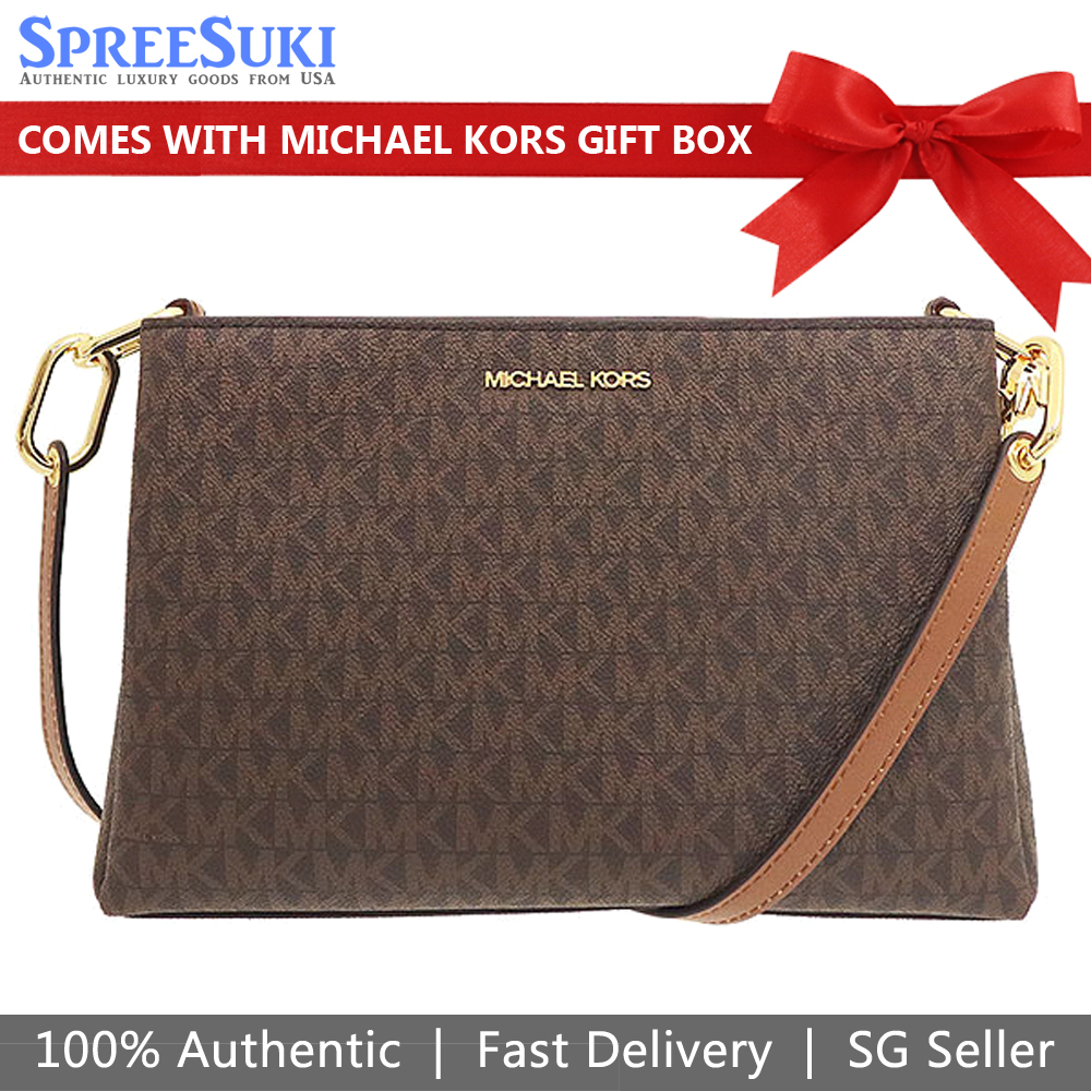 Michael Kors Trisha Medium Triple Compartment Crossbody Bag Sling Brown # 35H1G9TC8B