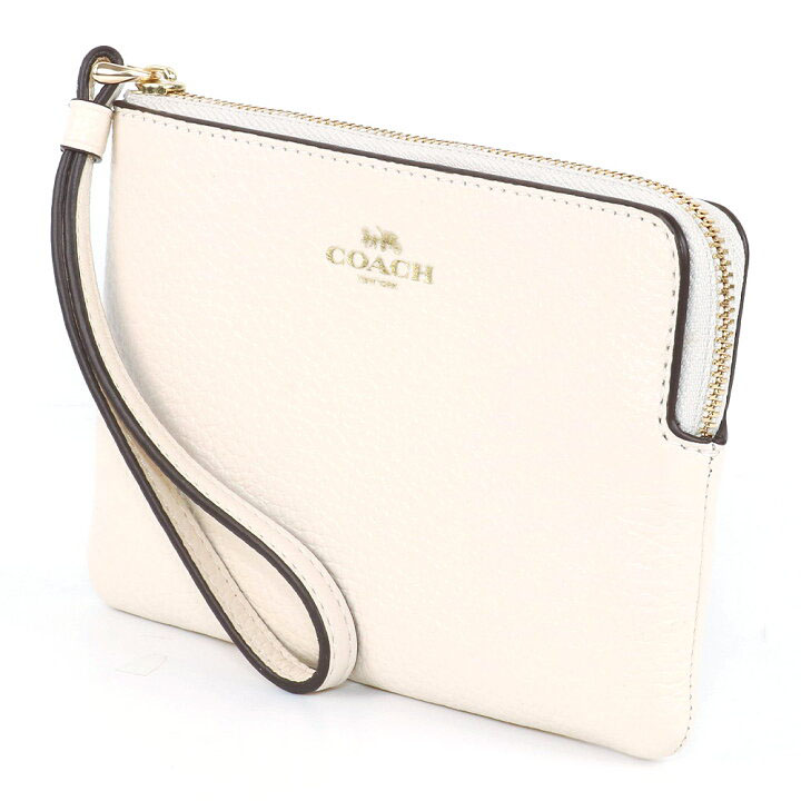 Coach Small Wristlet Pebbled Leather Corner Zip Wristlet Chalk Off White # CP483