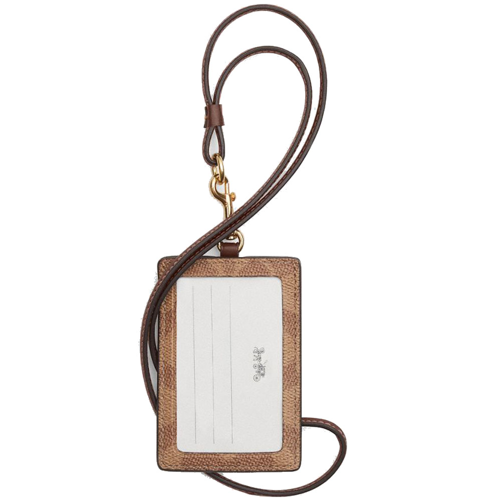 Coach Lanyard Id Signature Canvas Card Holder Card Case Card Holder Tan Brown # CZ285