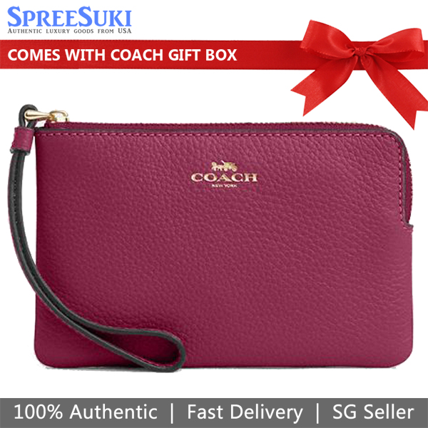 Coach Small Wristlet Pebbled Leather Corner Zip Wristlet Pink # CP483