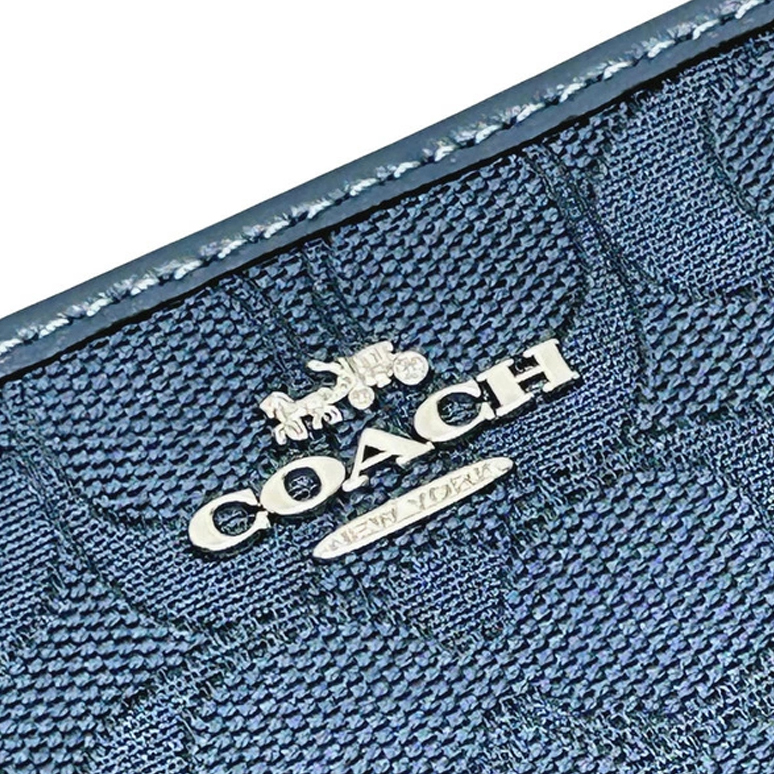 Coach Small Wristlet Corner Zip Signature Jacquard Dark Denim Blue # CW862