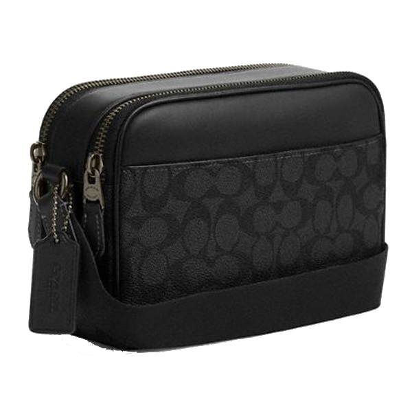 Coach Men Graham Crossbody Signature Canvas Sling Charcoal Black # CV921