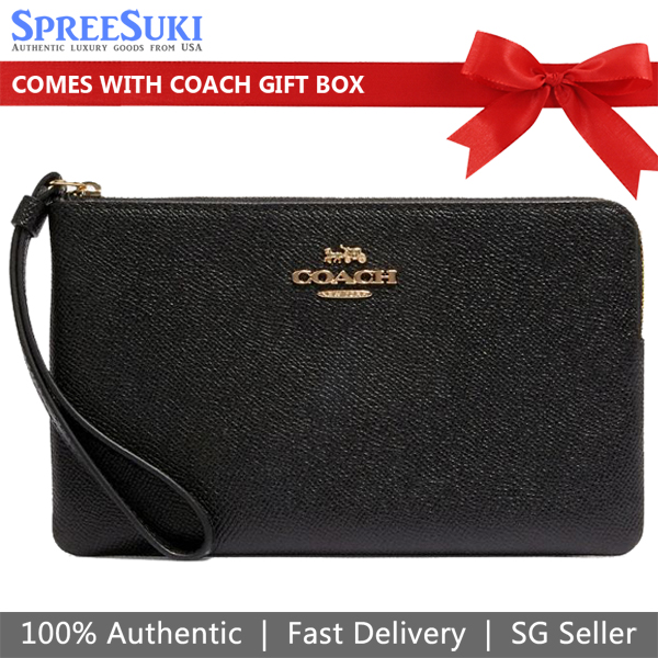 Coach Large Wristlet Wallet Corner Zip Black # CV395