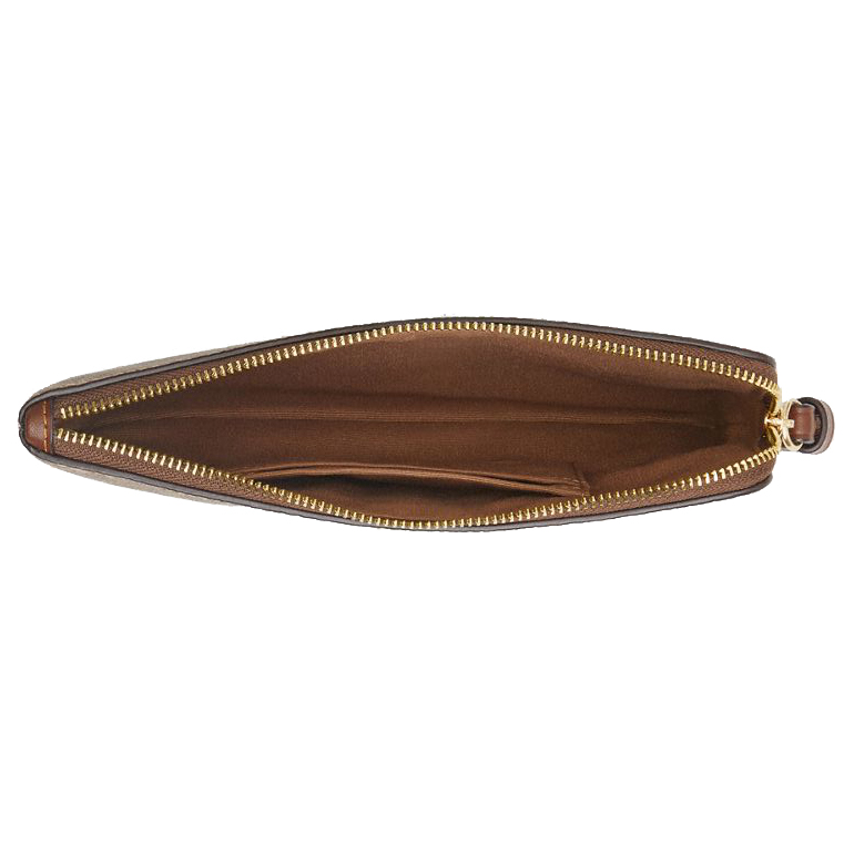 Coach Large Wristlet Large Corner Zip Signature Canvas Tan Brown # CZ277