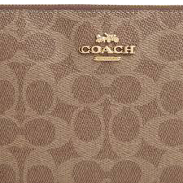 Coach Large Wristlet Large Corner Zip Signature Canvas Tan Brown # CZ277