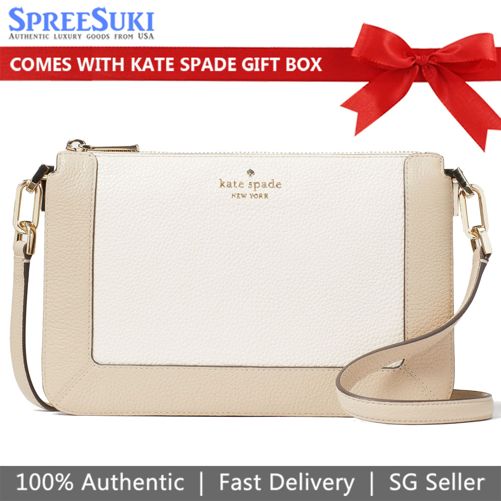 Kate Spade Crossbody Sling Bag Lena Colorblock Double Compartment Crossbody Light Sand Beige Nude # KH444