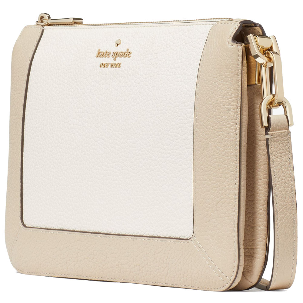 Kate Spade Crossbody Sling Bag Lena Colorblock Double Compartment Crossbody Light Sand Beige Nude # KH444