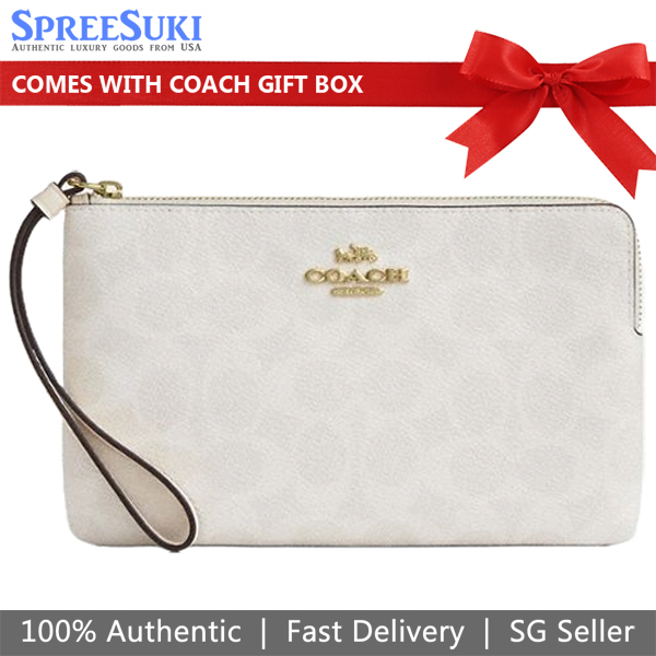 Coach Large Wristlet Large Corner Zip Signature Canvas White Chalk # CZ277