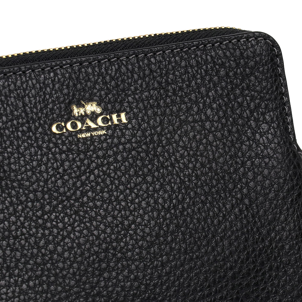 Coach Small Wristlet Pebbled Leather Corner Zip Wristlet Black # CP483