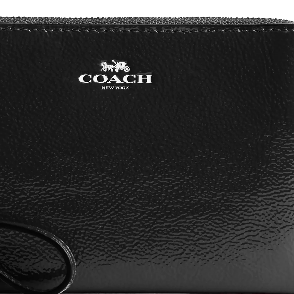 Coach Small Wristlet Corner Zip Crinkle Patent Wristlet Black # CW855