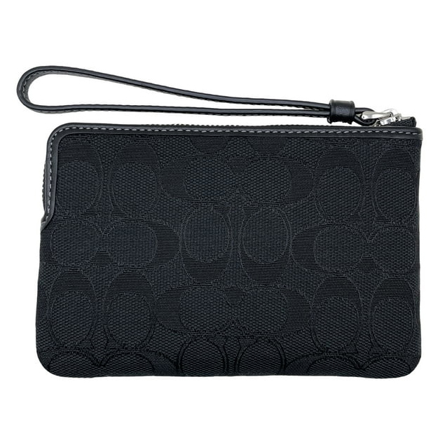 Coach Small Wristlet Corner Zip Signature Jacquard Wristlet Black # CW862