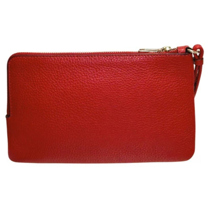 Coach Large Wristlet Double Zip Wallet Signature Canvas Walnut Brown Bold Red # CX161