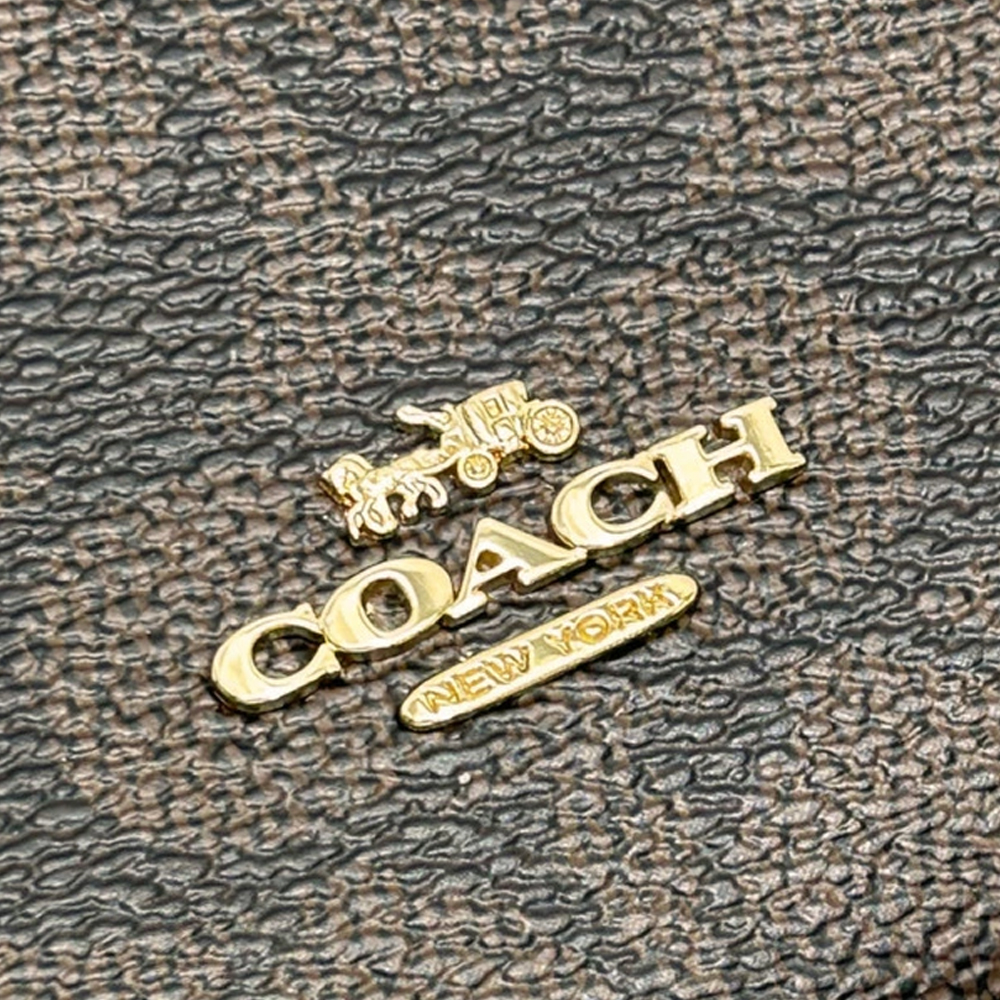 Coach Large Wristlet Double Zip Wallet Signature Canvas Walnut Brown Bold Red # CX161
