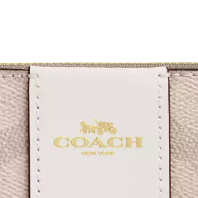 Coach Small Wristlet Corner Zip Signature Leather Stripe Sand Chalk # CW854