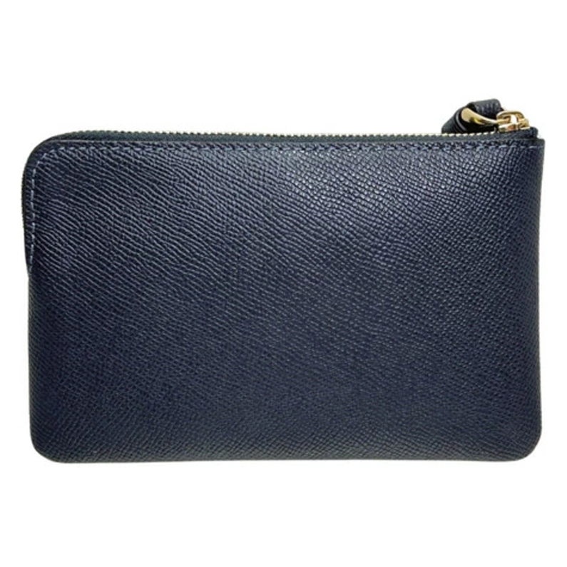 Coach Small Wristlet Crossgrain Leather Corner Zip Midnight Navy # CV396