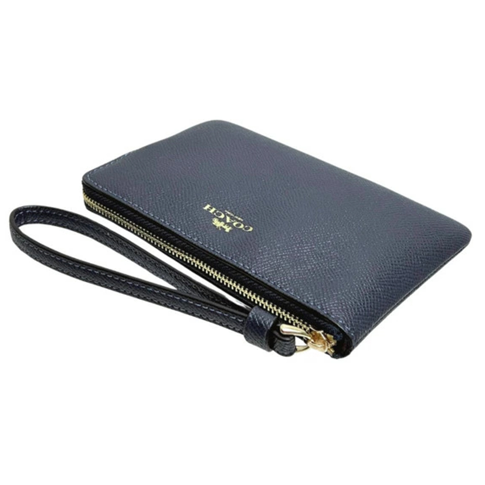 Coach Small Wristlet Crossgrain Leather Corner Zip Midnight Navy # CV396