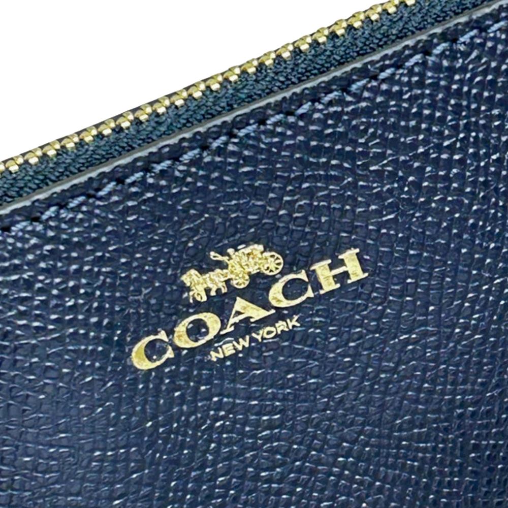 Coach Small Wristlet Crossgrain Leather Corner Zip Midnight Navy # CV396