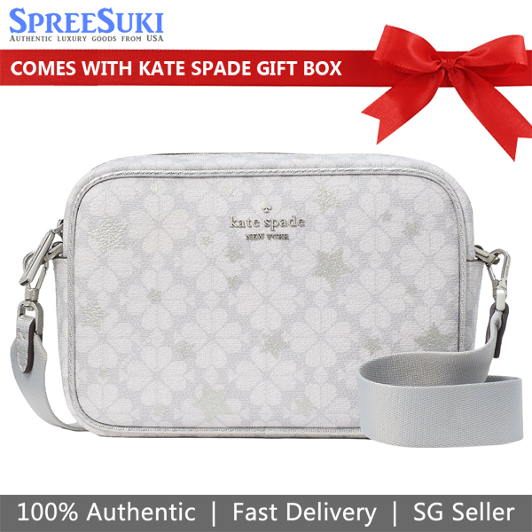 Kate Spade Crossbody Sling Bag Spade Flower Star Toss Mini Camera Bag Platinum Grey # KK062