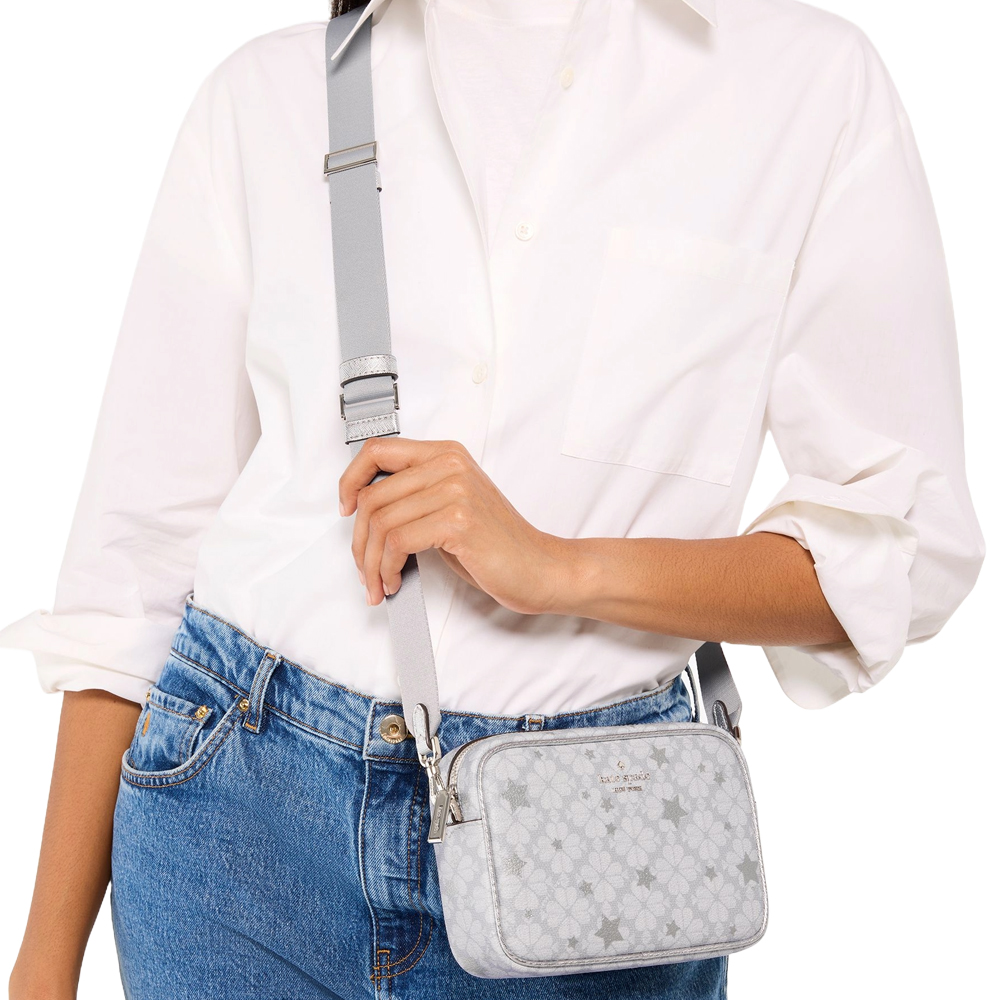 Kate Spade Crossbody Sling Bag Spade Flower Star Toss Mini Camera Bag Platinum Grey # KK062