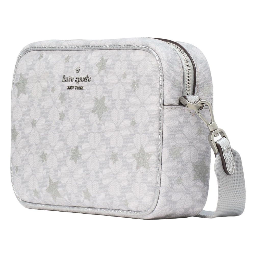 Kate Spade Crossbody Sling Bag Spade Flower Star Toss Mini Camera Bag Platinum Grey # KK062