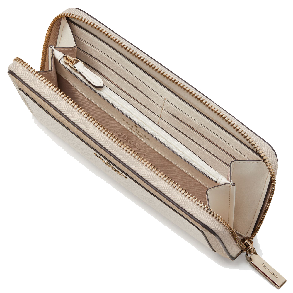 Kate Spade Long Wallet Lena Colorblock Pebbled Large Continental Wallet Light Sand Beige Nude # KI835